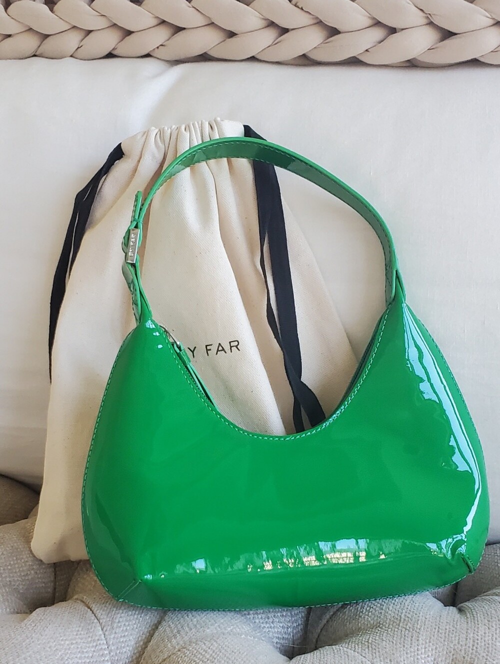 BY FAR BABY AMBER GREEN PATENT LEATHER MINI SHOULDER BAG W DUSTBAG